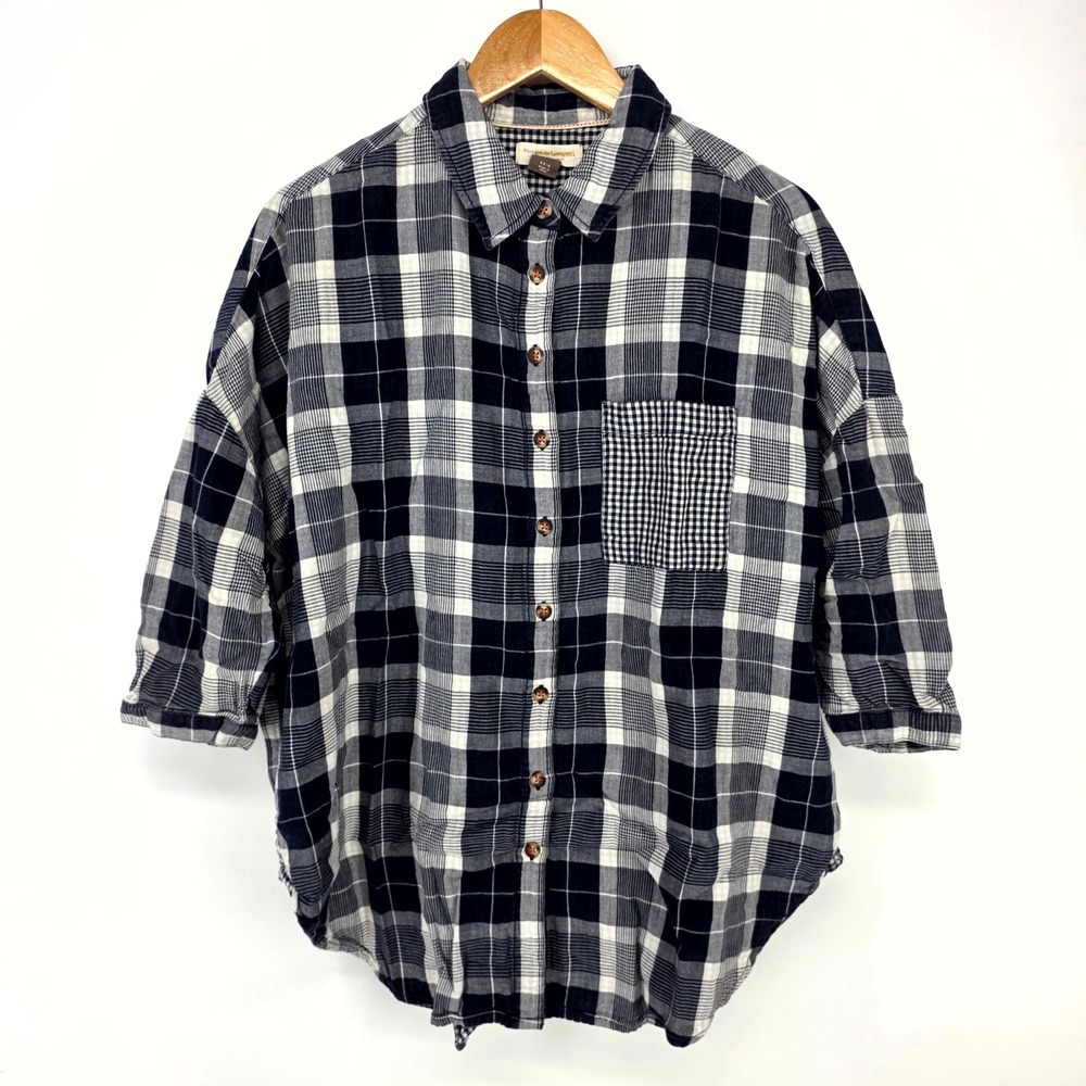 Pilcro and the Letterpress Shirt Womens XS/S Blue Plaid Gingham Button Down Top